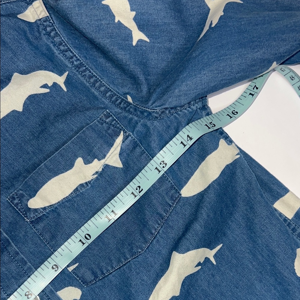 Boys Mini Boden Blue Denim Shirt with Shark Pattern 7-8y - Picture 6 of 8